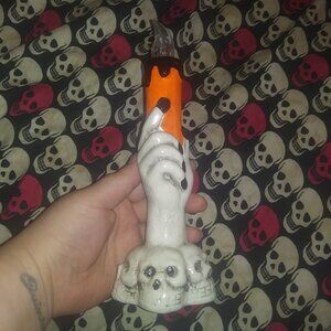 Flickering Skull Candle Halloween Decor